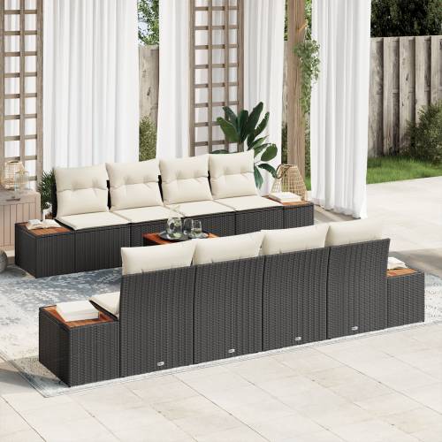Vrtna garnitura - 9-dijelni set vrtnih sofa s jastučićima crni poly ratan akacija Cijena