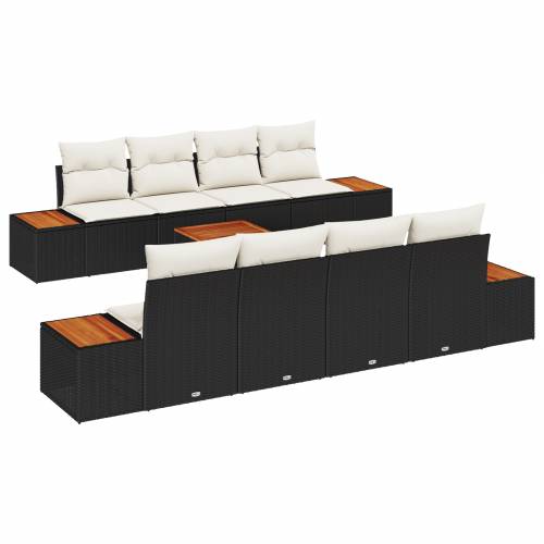 Vrtna garnitura - 9-dijelni set vrtnih sofa s jastučićima crni poly ratan akacija Cijena