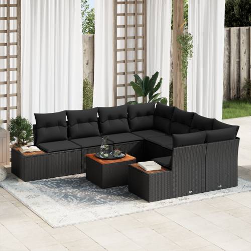 9 Dijelni Vrtni Sofa Set s Jastucima Crni Poli Ratan Bagrem Cijena