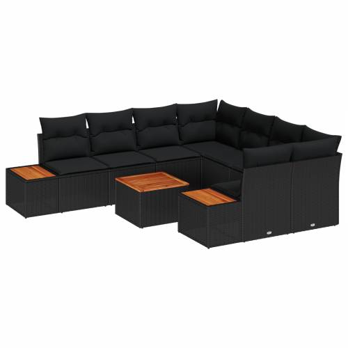 9 Dijelni Vrtni Sofa Set s Jastucima Crni Poli Ratan Bagrem Cijena