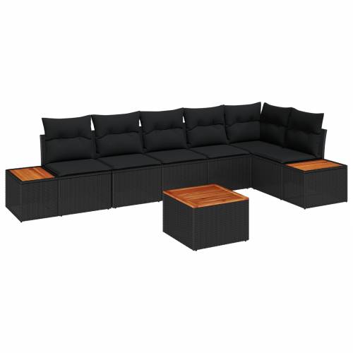 set od 7 dijelova vrtnog sofa s jastučićima crna poli ratan akacija Cijena