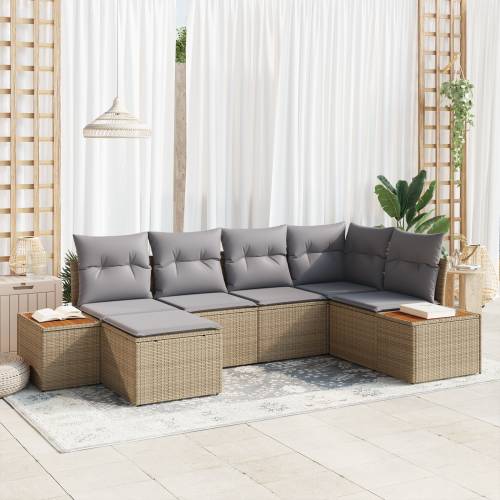 6 Piece Garden Sofa Set with Cushions Bež Poli Ratan Akacija Cijena