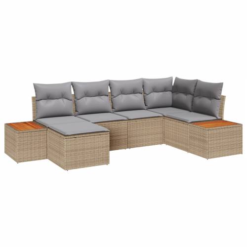 6 Piece Garden Sofa Set with Cushions Bež Poli Ratan Akacija Cijena
