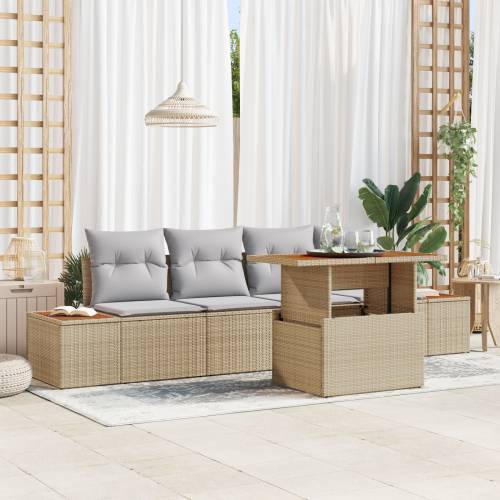 5-dijelni vrtni set sofa s jastučićima Bež poli ratan Cijena