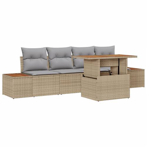 5-dijelni vrtni set sofa s jastučićima Bež poli ratan Cijena