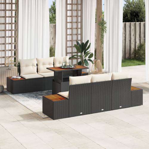 set od 7 komada vrtnih sofa s jastučićima crni poli ratan Cijena
