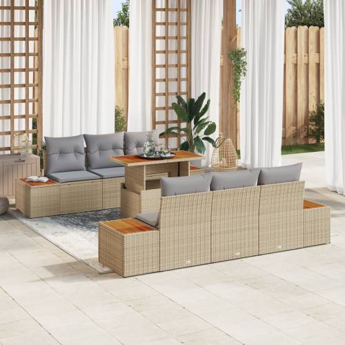 7-dijelni vrtni sofa set s jastučićima Bež poli ratan Cijena
