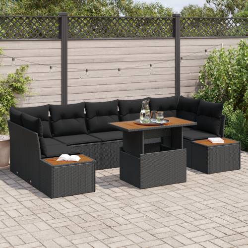 8-dijelni vrtni sofa set s jastučićima crni poli ratan Cijena