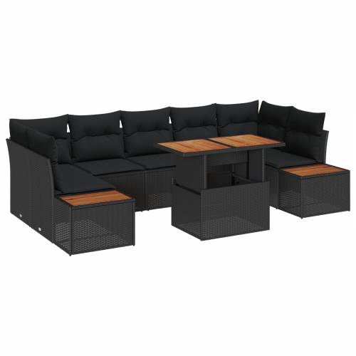 8-dijelni vrtni sofa set s jastučićima crni poli ratan Cijena