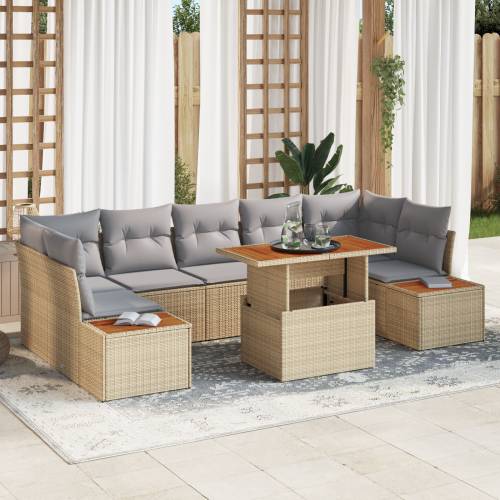 8 Dijelni Vrtni Sofa Set s Jastucima Bež Poli Ratan Cijena