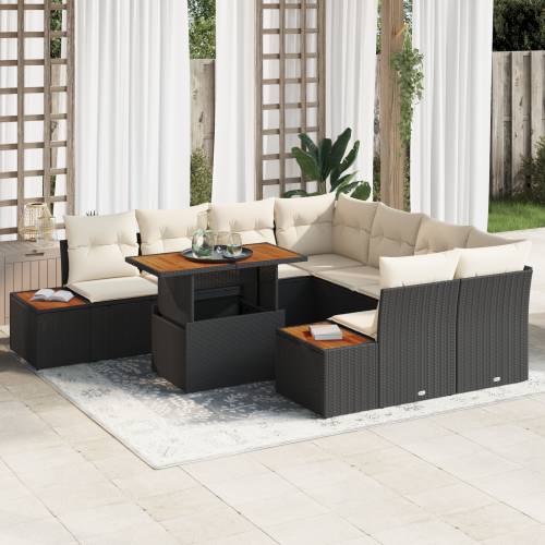 set vrtnih sofa od 9 komada s jastucima, crni poli ratan Cijena