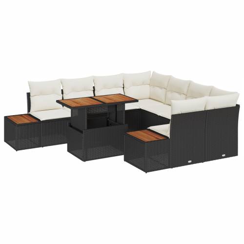 set vrtnih sofa od 9 komada s jastucima, crni poli ratan Cijena