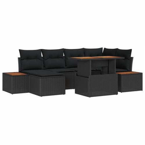 7-dijelni vrtni sofa set s jastučićima crni poliratan Cijena
