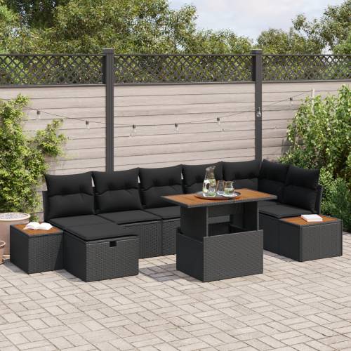 8-dijelna Vrtna Sofa Set s Jastučićima Crna Poli Ratan Cijena
