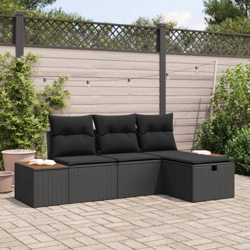 set vrtnih sofa od 4 dijela s jastučićima crni poli ratan Cijena