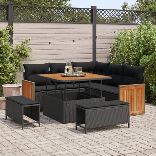 8-dijelni vrtni set sofa s jastučićima crni poli ratan akacija Cijena