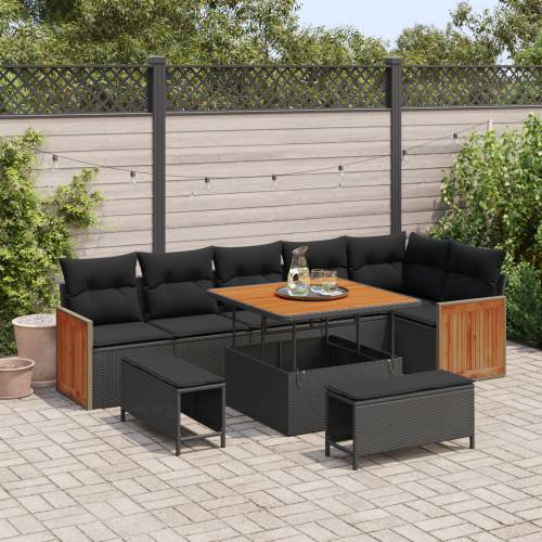 Vrtna garnitura - 9-dijelni set vrtnih sofa s jastučićima Crni poli ratan Cijena