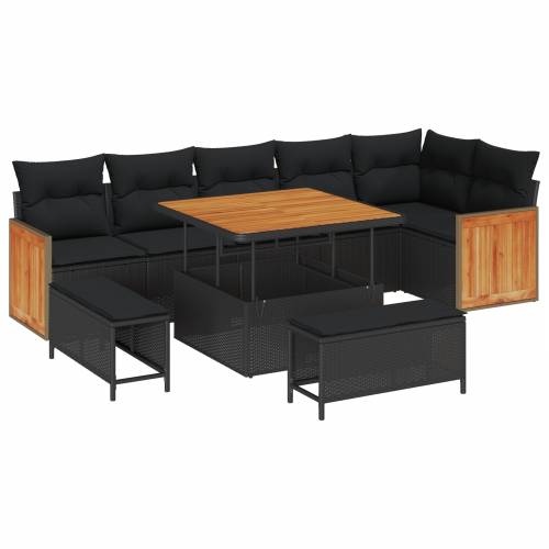 Vrtna garnitura - 9-dijelni set vrtnih sofa s jastučićima Crni poli ratan Cijena
