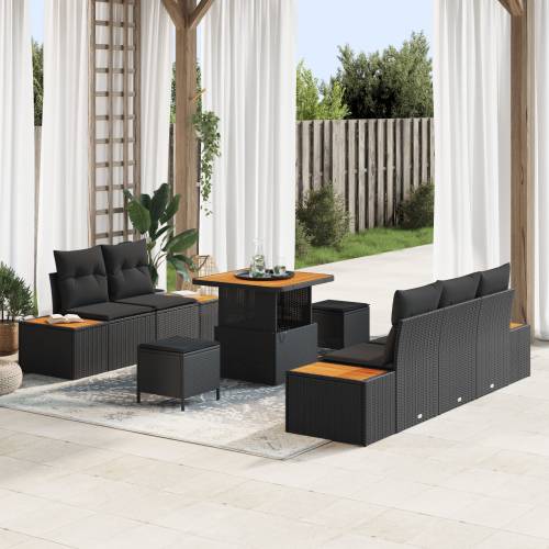 Set vrtnih sofa od 8 komada s jastučićima Crni Poli Ratan Akacija Cijena