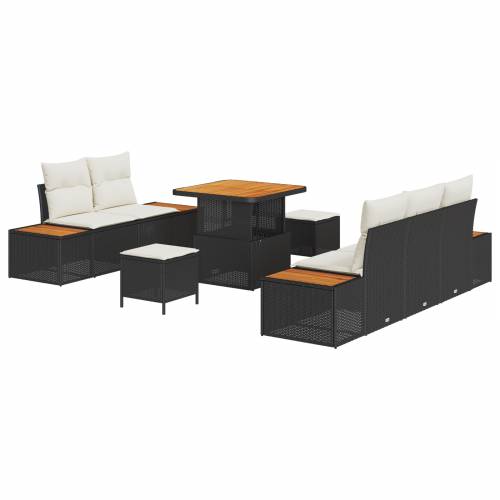 Vrtna garnitura - 8-dijelni set vrtnih sofa s jastučićima Crni Poli Ratan Akacija Cijena