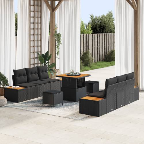 9 komada vrtni sofa set s jastučićima crni poli ratan akacija Cijena
