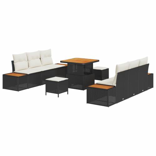 Vrtna garnitura - 9-dijelni set vrtnih sofa s jastučićima crni poli ratan akacija Cijena