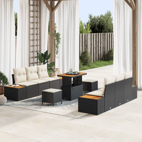 9 komada vrtni set sofa s jastučićima crni poli ratan akacija Cijena
