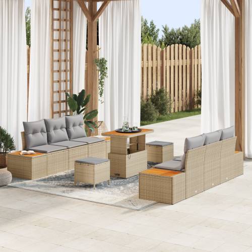 9-dijelni vrtni sofa set s jastučićima Bež poli ratan akacija Cijena