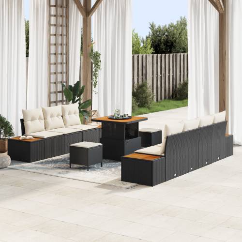 10-dijelni vrtni sofa set s jastucima u crnom poli ratan akaciji Cijena