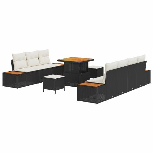 10-dijelni vrtni sofa set s jastucima u crnom poli ratan akaciji Cijena