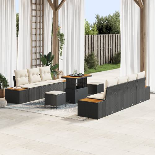 10 komada vrtni sofa set s jastucima crni poli ratan akacija Cijena