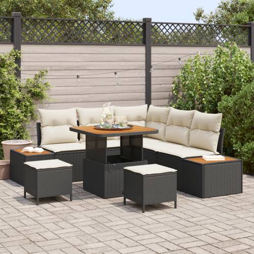 Set od 8 komada vrtnih sofa s jastučićima Crni poliratan akacija Cijena