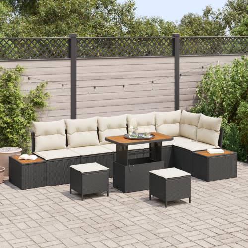 9 Djelovni Vrtni Sofa Set s Jastucima Crni Poli Ratan Akacija Cijena