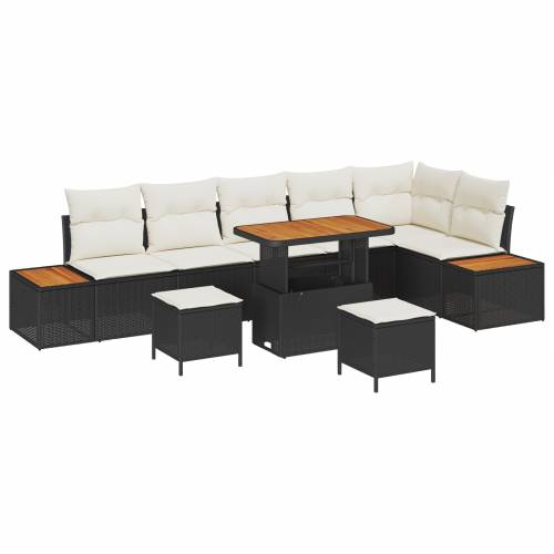 9 Djelovni Vrtni Sofa Set s Jastucima Crni Poli Ratan Akacija Cijena