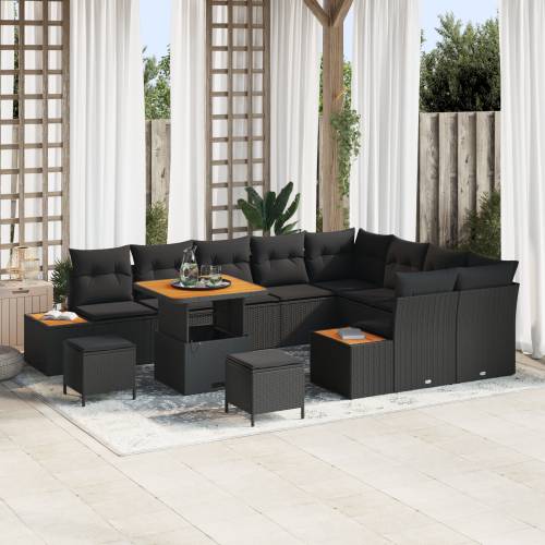 set od 12 komada vrtnih sofa s jastučićima Crni poli ratan akacija Cijena