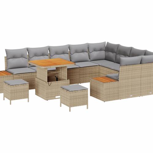 set vrtnih sofa od 12 dijelova s jastucima bež poli ratan akacija Cijena