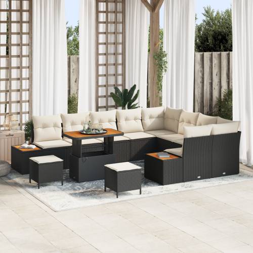 12-dijelni Vrtni Sofa Set s Jastučićima Crna Poly Ratan Akacija Cijena