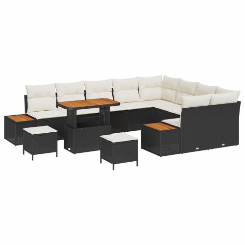 12-dijelni Vrtni Sofa Set s Jastučićima Crna Poly Ratan Akacija Cijena