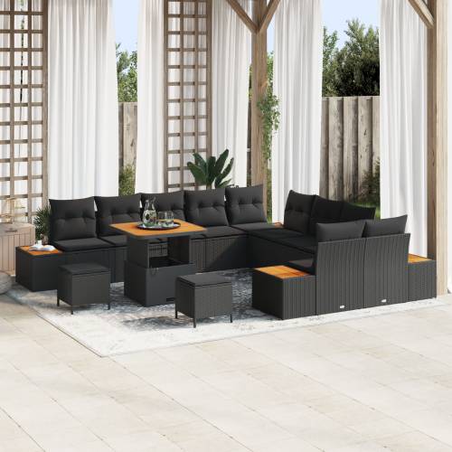 13 komadni vrtni sofa set s jastučićima crni poli ratan akacija Cijena