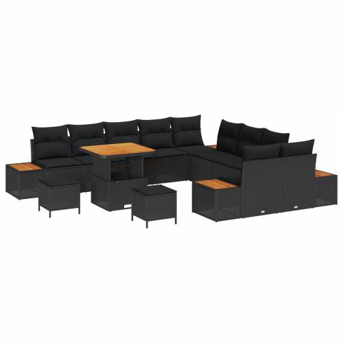 13 komadni vrtni sofa set s jastučićima crni poli ratan akacija Cijena