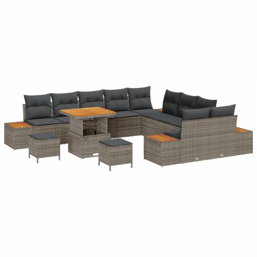 set od 13 komada garniture za vrt s jastucima siva poli ratan akacija Cijena
