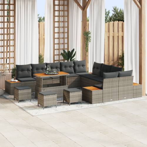 14-dijelni vrtni sofa set s jastučićima siva poli ratan akacija Cijena
