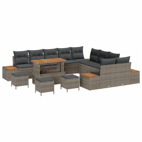 14-dijelni vrtni sofa set s jastučićima siva poli ratan akacija Cijena