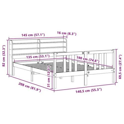 Okvir za krevet s uzglavljem 135 x 190 cm od masivne borovine - Smeđa 135 x 190 cm Cijena