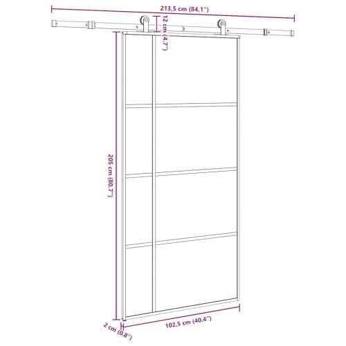 Klizna vrata s priborom 102,5x205 cm od stakla ESG i aluminija - 102.5 x 205 cm (213.5 cm) 1 matt Cijena