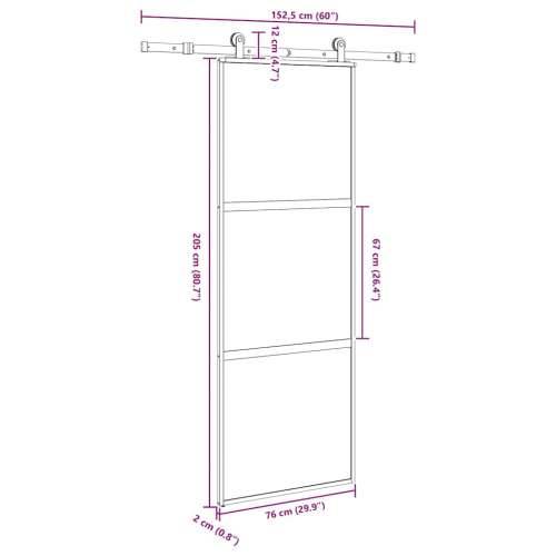 Klizna vrata s priborom 76 x 205 cm kaljeno staklo i aluminij - 76 x 205 cm (152.5 cm) 1 2 vodoravne šipke matt Cijena
