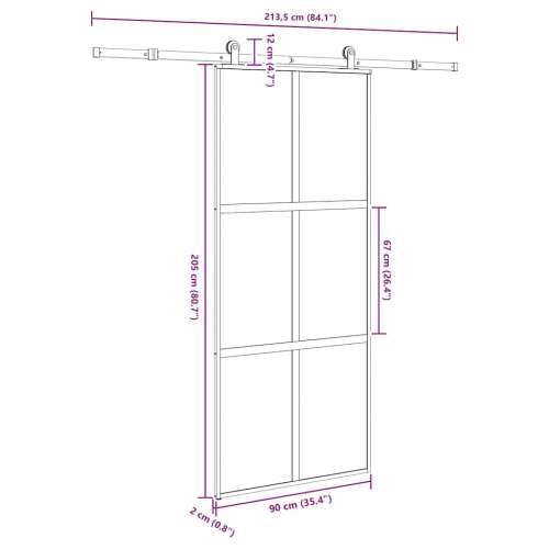 Klizna vrata s priborom 90 x 205 cm kaljeno staklo i aluminij - 90 x 205 cm (213.5 cm) 1 Rešetke 3 x 2 matt Cijena