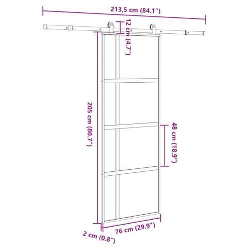 Klizna vrata s priborom 76 x 205 cm kaljeno staklo i aluminij - 76 x 205 cm (213.5 cm) 1 matt and transparent Cijena