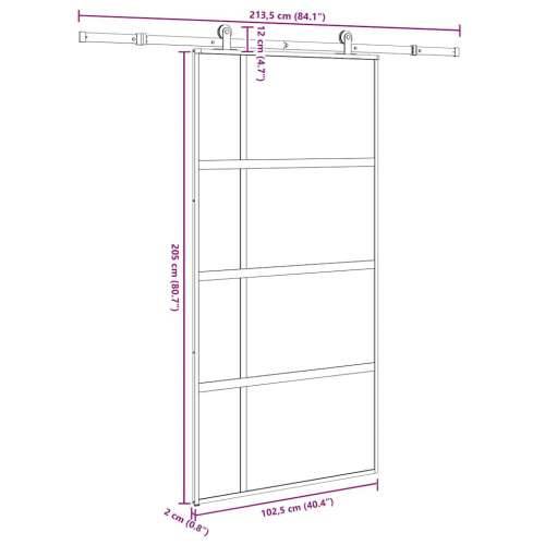 Klizna vrata s priborom 102,5x205 cm kaljeno staklo i aluminij - 102.5 x 205 cm (213.5 cm) 1 matt and transparent Cijena