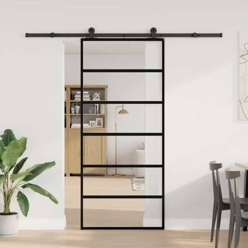 Klizna vrata s priborom 90 x 205 cm od ESG stakla i aluminija - 90 x 205 cm (213.5 cm) 1 5 vodoravnih šipki Cijena